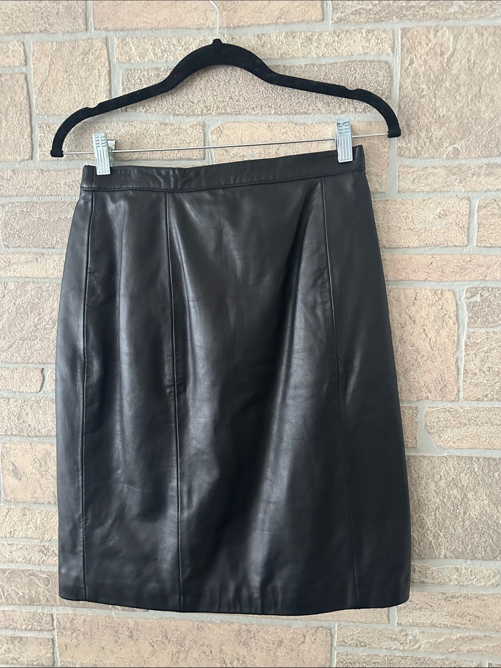 NWT Terry Lewis Classic Luxuries Black Leather Pencil Skirt Lined M